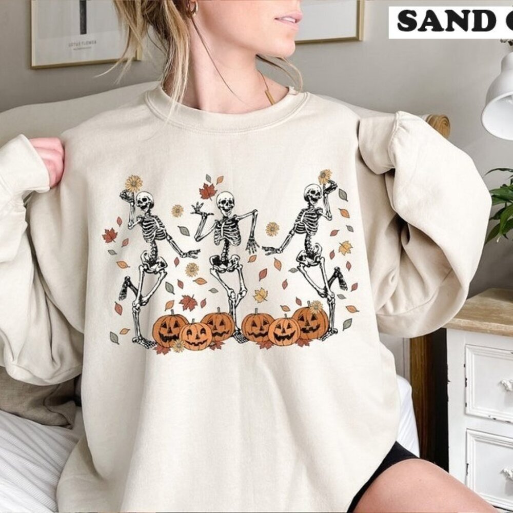Dancing Skeleton Sweatshirt Pumpkin Skeleton Fall Sweatshirt Halloween Party 24